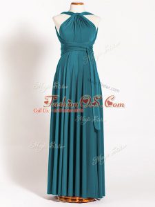 Nice Teal Backless Straps Ruching Bridesmaid Dress Chiffon Sleeveless