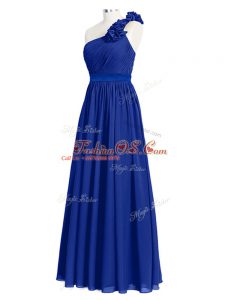 Beauteous Chiffon One Shoulder Sleeveless Zipper Ruffles and Ruching Quinceanera Court of Honor Dress in Royal Blue