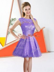 Beading and Lace Damas Dress Lavender Backless Sleeveless Knee Length