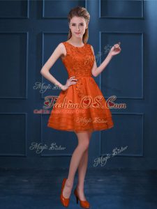 Orange Red Sleeveless Lace and Ruffled Layers Knee Length Wedding Party Dress