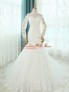 Pretty White Sleeveless Court Train Beading and Appliques Wedding Gowns