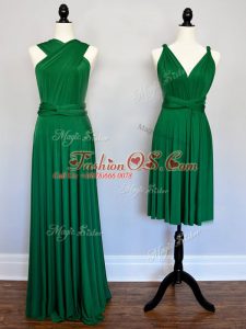Glittering Floor Length Empire Sleeveless Dark Green Wedding Guest Dresses Lace Up