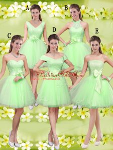 Elegant A-line Tulle Sweetheart Sleeveless Lace and Belt Knee Length Lace Up Wedding Party Dress