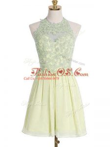 Hot Selling Sleeveless Knee Length Appliques Lace Up Dama Dress for Quinceanera with Light Yellow