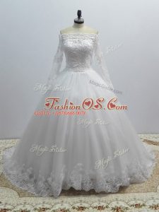 High Quality Long Sleeves Brush Train Lace Up Lace Wedding Dresses