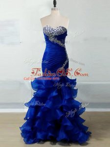Affordable Floor Length Zipper Formal Evening Gowns Royal Blue for Prom and Party and Military Ball and Sweet 16 with Beading and Ruffles and Ruching
