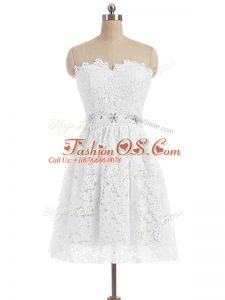 Vintage White A-line Sweetheart Sleeveless Lace Knee Length Zipper Beading and Lace and Appliques Evening Dress