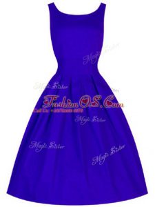 Sexy Scoop Sleeveless Dama Dress for Quinceanera Knee Length Ruching Blue Taffeta