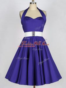 Sophisticated Purple Taffeta Lace Up Bridesmaid Dresses Sleeveless Mini Length Ruching