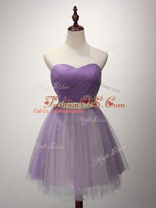 Romantic Lavender Lace Up Bridesmaids Dress Ruching Sleeveless Mini Length