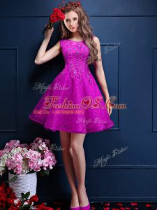 Edgy Bateau Sleeveless Lace Up Court Dresses for Sweet 16 Fuchsia Tulle
