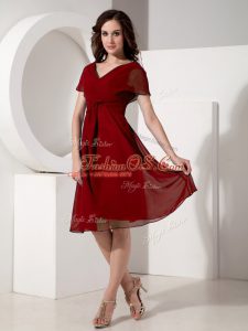 Low Price Knee Length Red Mother Of The Bride Dress V-neck Short Sleeves Zipper