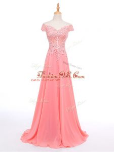 Deluxe Short Sleeves Lace and Appliques Zipper Formal Dresses