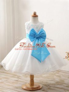 White Ball Gowns Organza Scoop Sleeveless Bowknot Mini Length Zipper Child Pageant Dress