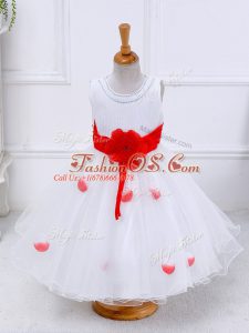 White Lace Up Scoop Hand Made Flower Little Girl Pageant Dress Tulle Sleeveless