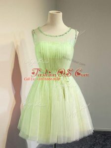 Yellow Green Sleeveless Belt Knee Length Bridesmaids Dress