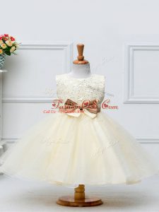 Champagne Sleeveless Tulle Zipper Little Girl Pageant Gowns for Wedding Party