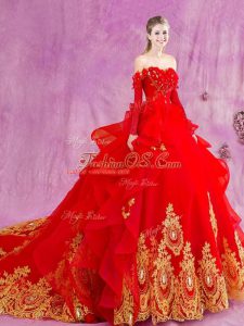 Exquisite Tulle Sleeveless Sweet 16 Dress Court Train and Appliques and Ruffles