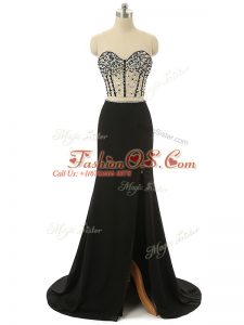 Flare Zipper Black for Prom and Party with Beading Brush Train