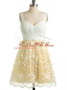 Sleeveless Lace Up Knee Length Lace Wedding Guest Dresses