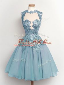 Amazing Chiffon Sleeveless Knee Length Bridesmaid Dresses and Lace