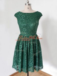 Dynamic Dark Green Cap Sleeves Lace Knee Length Bridesmaids Dress