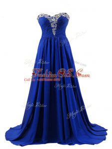 Pretty Royal Blue Elastic Woven Satin Lace Up Sleeveless Brush Train Beading