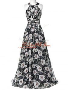 Fancy Floor Length Multi-color Party Dress for Toddlers Printed Sleeveless Ruching