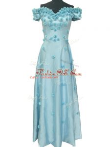 Floor Length Empire Sleeveless Light Blue Prom Dresses Zipper