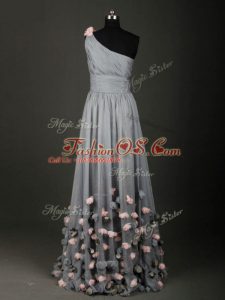 Floor Length Grey Prom Dress One Shoulder Sleeveless Backless
