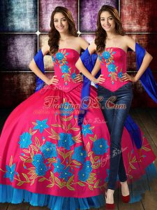 Floor Length Hot Pink Sweet 16 Dress Taffeta Sleeveless Embroidery