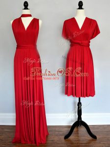 Glittering Sleeveless Lace Up Floor Length Ruching Bridesmaid Dress