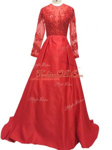 Zipper Mother Of The Bride Dress Red for Prom and Party and Military Ball and Sweet 16 with Lace and Appliques Brush Train