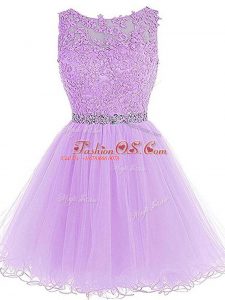 Fashion Lavender Scoop Zipper Beading and Lace and Appliques Prom Party Dress Sleeveless