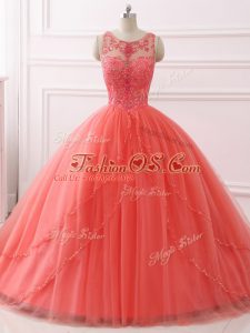 Great Coral Red Sweetheart Neckline Beading and Lace Quinceanera Gowns Sleeveless Lace Up