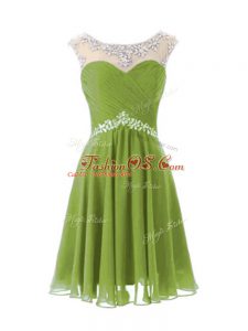 Olive Green Scoop Neckline Beading Homecoming Dress Cap Sleeves Zipper