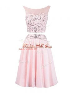 Fashionable Baby Pink Scoop Zipper Beading Prom Party Dress Sleeveless