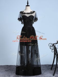 Free and Easy Black Junior Homecoming Dress Prom and Party and Sweet 16 with Embroidery Scoop Short Sleeves Backless