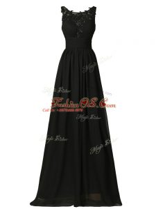 Fantastic Black Empire Scoop Sleeveless Chiffon Floor Length Zipper Appliques Bridesmaid Gown
