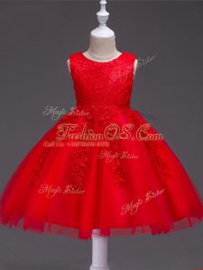 Tulle Sleeveless Knee Length Little Girl Pageant Dress and Appliques
