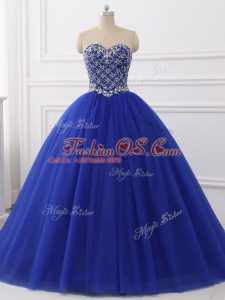 Dynamic Royal Blue Sweetheart Lace Up Beading Quinceanera Dress Sleeveless