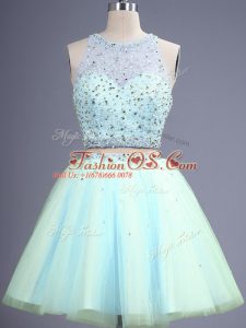 Sleeveless Zipper Knee Length Beading Bridesmaid Dress