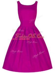 Cute Fuchsia Sleeveless Taffeta Lace Up Bridesmaids Dress for Prom and Party and Wedding Party