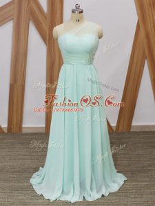 Vintage Apple Green Quinceanera Dama Dress One Shoulder Sleeveless Sweep Train Side Zipper