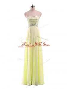 Yellow Empire Beading Prom Gown Zipper Chiffon Sleeveless Floor Length