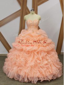 Organza Sleeveless Quinceanera Gowns Sweep Train and Beading and Ruffles and Pick Ups