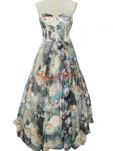 Multi-color A-line Sweetheart Sleeveless Printed Floor Length Zipper Ruching Homecoming Gowns