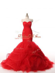 Superior Sweetheart Sleeveless Tulle Formal Dresses Ruffles Brush Train Zipper