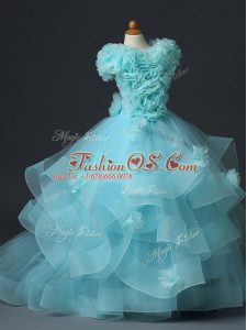 Lovely High-neck Sleeveless Tulle Little Girls Pageant Dress Wholesale Ruffles and Hand Made Flower Lace Up