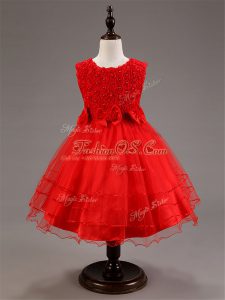 Elegant Scoop Sleeveless Tulle Little Girl Pageant Dress Ruffled Layers and Hand Made Flower Zipper